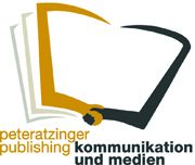 Logo mit offenem Buch, Text: "peteratzinger publishing kommunikation und medien".
