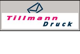Logo mit Text "Tillmann Druck" und einem stilisierten Briefumschlag-Symbol oben.