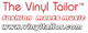 Logo von "The Vinyl Tailor" mit Slogan "fashion meets music" und Webadresse.