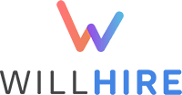 Logo of WillHire with a stylized "W" in orange and purple above the text.