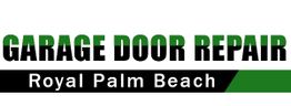 Text: "Garage Door Repair, Royal Palm Beach" in green and black on a white background.
