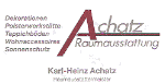 Logo der Firma "Achatz Raumausstattung" mit Inhaber Karl-Heinz Achatz und Kontaktdaten.