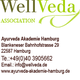 Logo der WellVeda Association mit Kontaktdetails der Ayurveda Akademie Hamburg.