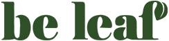 Green "be leaf" text logo with a small leaf design on the "f".