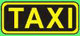 Gelbes "TAXI"-Schild mit schwarzem Hintergrund und gelbem Rand.