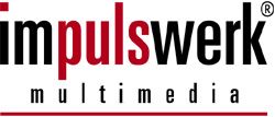 Logo mit Text "impulswerk multimedia" in schwarz und rot.