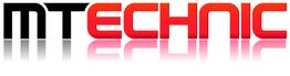 "Schwarz-rote Schrift 'MTEchnic' mit Spiegelung auf weißem Hintergrund."