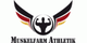 Logo: Schwarze Silhouette eines muskulösen Mannes, Flügel und Text "MuskelFarm Athletik".