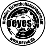 Logo mit Schrift: "mobiles Sicherheitsmanagement" und Website "www.oeyes.de".