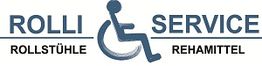 Logo mit Rollstuhlsymbol: "Rolli Service - Rollstühle, Rehamittel".