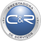 Logotipo circular azul e prateado com as letras "C&R" e texto "Prestadora de Serviços".
