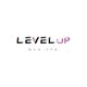 Level Up Med Spa logo with black and purple text on a white background.