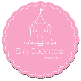 Logo rosa con un castillo blanco y el texto "Sin Cuentos, Moda Infantil".