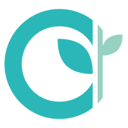 Grünes Logo mit großem Kreis und Blattmotiv rechts.