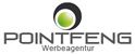 Logo der Werbeagentur Pointfeng mit grünem Kreis und schwarz-weißen Hintergrund.