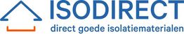 Logo van ISODIRECT met huispictogram en tekst: "direct goede isolatiematerialen".