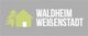 Logo mit grünem Haus, Baum und Text "Waldheim Weißenstadt" auf grauem Hintergrund.