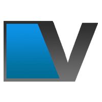 Logo mit blauem Rechteck und schwarzem V auf weißem Hintergrund.