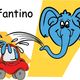 Illustrazione di un elefante che spruzza acqua su un'auto rossa giocattolo. Testo: "L'Elefantino".