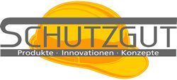 Logo mit gelbem Schutzhelm und Text: "SCHUTZGUT Produkte - Innovationen - Konzepte".