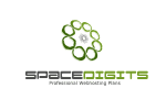Logo mit grünem Kreisdesign, Text: "SPACEDIGITS" und "Professional Webcasting Made".