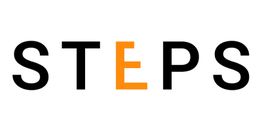 “STEPS” in schwarzen Buchstaben, das "E" in orange.