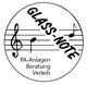 Kreisförmiges Logo mit Noten, Text "GLASS-NOTE", darunter "PA-Anlagen Beratung Verleih".