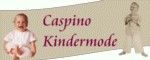 Kleinkind in weißer Kleidung, daneben Text "Caspino Kindermode".