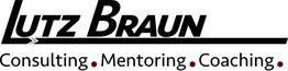"Lutz Braun Logo mit den Worten: Consulting, Mentoring, Coaching in schwarzer und roter Schrift."