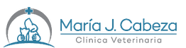 Logo de la Clínica Veterinaria María J. Cabeza con siluetas de perro y gato bajo una cruz.