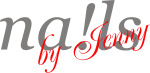 Logo mit dem Text "nails by Jenny" in Grau und Rot.