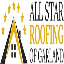 Logo for All Star Roofing of Garland with a stylized house and stars above.