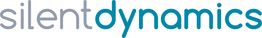 Logo mit Text "silent dynamics" in grau und blau.