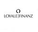 Logo mit Text "Loyale Finanz" und einem Kreis darüber. Schlichtes Design in Schwarz-Weiß.