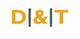 Logo mit gelbem Text "D & T" und grauen Trennstrichen auf weißem Hintergrund.