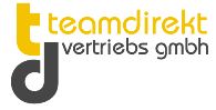 Logo von teamdirekt vertriebs gmbh mit gelbem und grauem Schriftzug und stilisiertem "td".