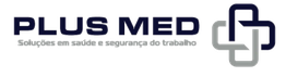 Logotipo da Plus Med com um ícone geométrico e texto "Soluções em saúde e segurança do trabalho".