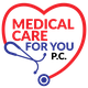Heart-shaped stethoscope logo with "Medical Care For You" text in red and blue.