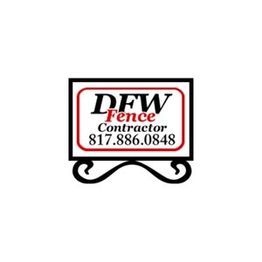 Logo for DFW Fence Contractor with phone number 817-886-0848 on a decorative base.