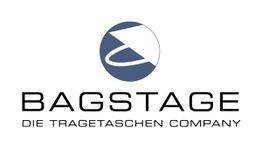 Logo von Bagstage mit einem blauen Kreis und Text: "Die Tragetaschen Company".