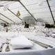 Elegant table setting with glasses and cutlery under a clear tent roof.