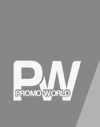 Graues Logo mit "PW" und "PROMO-WORLD" in Weiß.