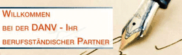 Füllfederhalter auf Papier neben Text: "Willkommen bei der DANV - Ihr berufsständischer Partner".