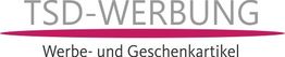 TSD-Werbung-Logo mit lila Linie und Text: "Werbe- und Geschenkartikel".