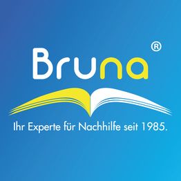 Bruna-Logo auf blauem Hintergrund, Text: "Ihr Experte für Nachhilfe seit 1985."