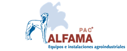 Logotipo de PAC Alfama con un perro y texto: "Equipos e instalaciones agroindustriales".