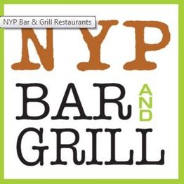 NYP Bar and Grill logo with bold letters, brown and black text, and green highlights.