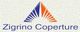 Logo triangolare blu e arancione con testo "Zigrino Coperture" sotto.