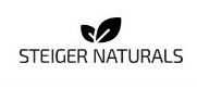 Logo mit zwei Blättern und dem Text "STEIGER NATURALS" auf weißem Hintergrund.