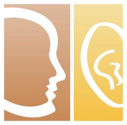 Silhouette von Gesicht und Ohr auf braun-gelbem Hintergrund.